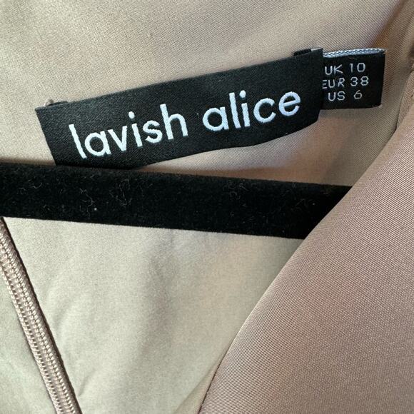 Lavish Alice Champagne Satin Cowl Neck Midi Dress Size 6 - Picture 5 of 8